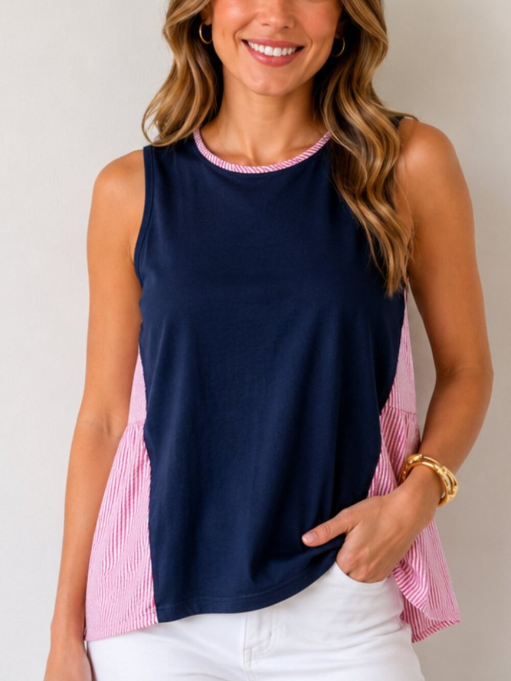 Hayden cotton colorblock sriped side panels top-Size Small NWT